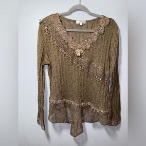 Zeeba Inc long Sleeve Fairy Woven vintage boho style floral Sweater size XL EUC